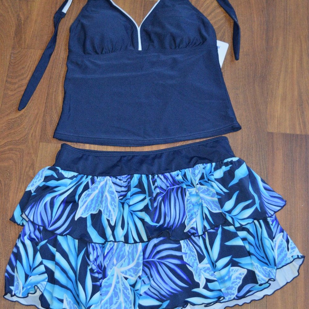 Blue Bathing Suit Top With Skirt Like Bottom